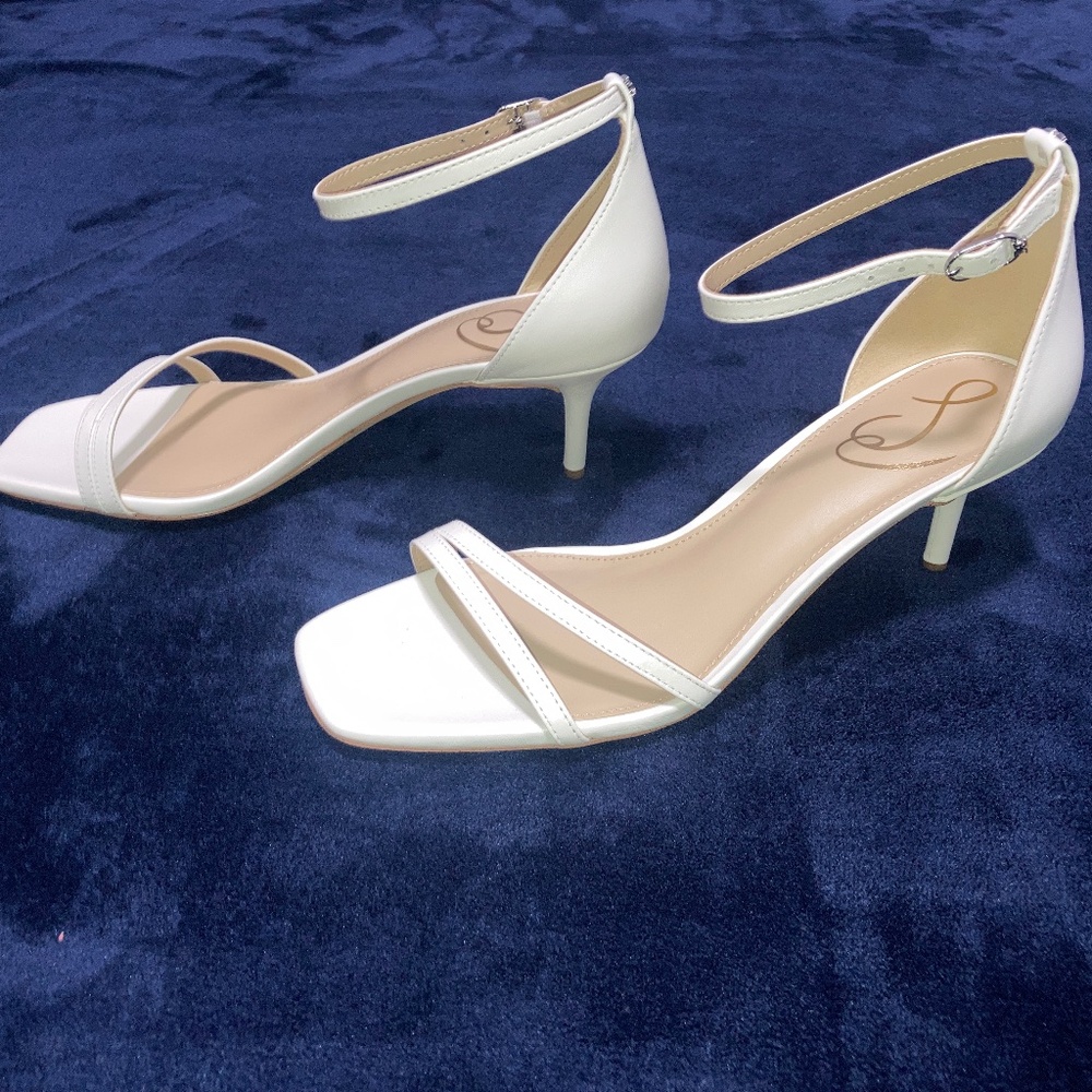 Sam Edelman Peonie White Leather Kitten Heel Sandal size 7.5
